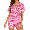 Ekouaer Silk Pajamas for Women Short Sleeve Sleepwear Soft Button Down Loungewear 2 Piece Satin Pjs Shorts Set(A-pink Heart)