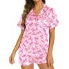 Ekouaer Silk Pajamas for Women Short Sleeve Sleepwear Soft Button Down Loungewear 2 Piece Satin Pjs Shorts Set(Bow Knot Pink)