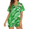 Ekouaer Silk Pajamas for Women Short Sleeve Sleepwear Soft Button Down Loungewear 2 Piece Satin Pjs Shorts Set(Green Leaves)