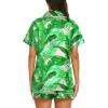 Ekouaer Silk Pajamas for Women Short Sleeve Sleepwear Soft Button Down Loungewear 2 Piece Satin Pjs Shorts Set(Green Leaves)