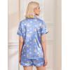 Ekouaer Silk Pajamas for Women Short Sleeve Sleepwear Soft Button Down Loungewear 2 Piece Satin Pjs Shorts Set(Teddy Blue)