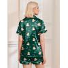 Ekouaer Silk Pajamas for Women Short Sleeve Sleepwear Soft Button Down Loungewear 2 Piece Satin Pjs Shorts Set(Teddy Dark Green)