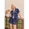 Ekouaer Silk Pajamas for Women Short Sleeve Sleepwear Soft Button Down Loungewear 2 Piece Satin Pjs Shorts Set(Teddy Navy)