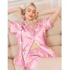 Ekouaer Silk Pajamas for Women Short Sleeve Sleepwear Soft Button Down Loungewear 2 Piece Satin Pjs Shorts Set(Teddy Pink)