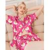 Ekouaer Silk Pajamas for Women Short Sleeve Sleepwear Soft Button Down Loungewear 2 Piece Satin Pjs Shorts Set(Teddy Rose)