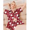 Ekouaer Silk Pajamas for Women Short Sleeve Sleepwear Soft Button Down Loungewear 2 Piece Satin Pjs Shorts Set(Teddy Wine)