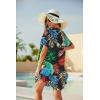 Ekouaer Swimsuit Cover Ups for Women Lace Crochet V-Neck Bikini Beach Coverups Dress for Swimwear Bathing Suit(01-black Leaf)