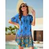 Ekouaer Swimsuit Cover Ups for Women Lace Crochet V-Neck Bikini Beach Coverups Dress for Swimwear Bathing Suit(03-blue Boho Print)