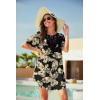 Ekouaer Swimsuit Cover Ups for Women Lace Crochet V-Neck Bikini Beach Coverups Dress for Swimwear Bathing Suit(Black Tropical Print)