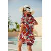 Ekouaer Swimsuit Cover Ups for Women Lace Crochet V-Neck Bikini Beach Coverups Dress for Swimwear Bathing Suit(Red Tropical Print)