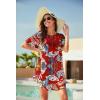 Ekouaer Swimsuit Cover Ups for Women Lace Crochet V-Neck Bikini Beach Coverups Dress for Swimwear Bathing Suit(Red Tropical Print)