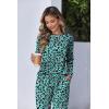 Ekouaer Women Pajama Sets 2 Piece Long Sleeves and Joggers Sleepwear Set Soft Pjs Lounge Set with Pockets(Green Leopard)