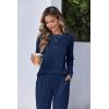 Ekouaer Women Pajama Sets 2 Piece Long Sleeves and Joggers Sleepwear Set Soft Pjs Lounge Set with Pockets(Navy Blue)