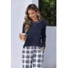 Ekouaer Women Pajama Sets 2 Piece Long Sleeves and Joggers Sleepwear Set Soft Pjs Lounge Set with Pockets(Navy Blue Plaid)