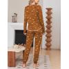 Ekouaer Women Pajama Sets 2 Piece Long Sleeves and Joggers Sleepwear Set Soft Pjs Lounge Set with Pockets(Teddy_brown)