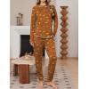 Ekouaer Women Pajama Sets 2 Piece Long Sleeves and Joggers Sleepwear Set Soft Pjs Lounge Set with Pockets(Teddy_brown)