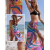 Ekouaer Women Sarong Swimsuit Coverups Chiffon Long Bikini Wraps Sheer Beach Bathing Suit Cover Up(Black/ Pink Art Stripe)