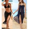 Ekouaer Women Sarong Swimsuit Coverups Chiffon Long Bikini Wraps Sheer Beach Bathing Suit Cover Up(Black+navy Blue)