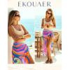 Ekouaer Women Sarong Swimsuit Coverups Chiffon Long Bikini Wraps Sheer Beach Bathing Suit Cover Up(Pink Art Stripe)