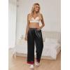 Ekouaer Women Silk Satin Pajama Pants, Color Block Loose Lounge Pants Elastic Waist Pj Bottoms with Pockets(Black)