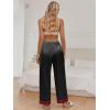 Ekouaer Women Silk Satin Pajama Pants, Color Block Loose Lounge Pants Elastic Waist Pj Bottoms with Pockets(Black)