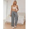 Ekouaer Women Silk Satin Pajama Pants, Color Block Loose Lounge Pants Elastic Waist Pj Bottoms with Pockets(Black Stripe)