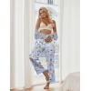 Ekouaer Women Silk Satin Pajama Pants, Color Block Loose Lounge Pants Elastic Waist Pj Bottoms with Pockets(Blue Stripe Teddy)