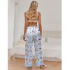 Ekouaer Women Silk Satin Pajama Pants, Color Block Loose Lounge Pants Elastic Waist Pj Bottoms with Pockets(Blue Stripe Teddy)
