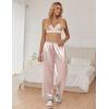 Ekouaer Women Silk Satin Pajama Pants, Color Block Loose Lounge Pants Elastic Waist Pj Bottoms with Pockets(Champagne)