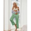 Ekouaer Women Silk Satin Pajama Pants, Color Block Loose Lounge Pants Elastic Waist Pj Bottoms with Pockets(Green Stripe)