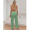 Ekouaer Women Silk Satin Pajama Pants, Color Block Loose Lounge Pants Elastic Waist Pj Bottoms with Pockets(Green Stripe)