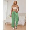Ekouaer Women Silk Satin Pajama Pants, Color Block Loose Lounge Pants Elastic Waist Pj Bottoms with Pockets(Green Stripe)