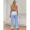 Ekouaer Women Silk Satin Pajama Pants, Color Block Loose Lounge Pants Elastic Waist Pj Bottoms with Pockets(Light Blue)