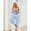 Ekouaer Women Silk Satin Pajama Pants, Color Block Loose Lounge Pants Elastic Waist Pj Bottoms with Pockets(Light Blue)