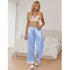 Ekouaer Women Silk Satin Pajama Pants, Color Block Loose Lounge Pants Elastic Waist Pj Bottoms with Pockets(Light Blue)
