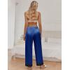 Ekouaer Women Silk Satin Pajama Pants, Color Block Loose Lounge Pants Elastic Waist Pj Bottoms with Pockets(Navy)