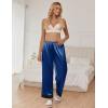 Ekouaer Women Silk Satin Pajama Pants, Color Block Loose Lounge Pants Elastic Waist Pj Bottoms with Pockets(Navy)