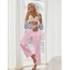 Ekouaer Women Silk Satin Pajama Pants, Color Block Loose Lounge Pants Elastic Waist Pj Bottoms with Pockets(Pink Stripe)