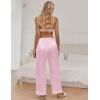 Ekouaer Women Silk Satin Pajama Pants, Color Block Loose Lounge Pants Elastic Waist Pj Bottoms with Pockets(Pink Stripe)