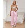 Ekouaer Women Silk Satin Pajama Pants, Color Block Loose Lounge Pants Elastic Waist Pj Bottoms with Pockets(Pink Stripe)