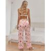 Ekouaer Women Silk Satin Pajama Pants, Color Block Loose Lounge Pants Elastic Waist Pj Bottoms with Pockets(Pink Stripe Teddy)