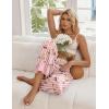 Ekouaer Women Silk Satin Pajama Pants, Color Block Loose Lounge Pants Elastic Waist Pj Bottoms with Pockets(Pink Stripe Teddy)
