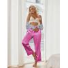 Ekouaer Women Silk Satin Pajama Pants, Color Block Loose Lounge Pants Elastic Waist Pj Bottoms with Pockets(Red Leopard)