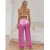 Ekouaer Women Silk Satin Pajama Pants, Color Block Loose Lounge Pants Elastic Waist Pj Bottoms with Pockets(Red Leopard)