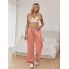 Ekouaer Women Silk Satin Pajama Pants, Color Block Loose Lounge Pants Elastic Waist Pj Bottoms with Pockets(Red Stripe)