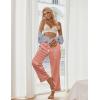 Ekouaer Women Silk Satin Pajama Pants, Color Block Loose Lounge Pants Elastic Waist Pj Bottoms with Pockets(Red Stripe)