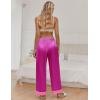 Ekouaer Women Silk Satin Pajama Pants, Color Block Loose Lounge Pants Elastic Waist Pj Bottoms with Pockets(Rose Red)