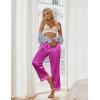 Ekouaer Women Silk Satin Pajama Pants, Color Block Loose Lounge Pants Elastic Waist Pj Bottoms with Pockets(Rose Red)