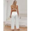 Ekouaer Women Silk Satin Pajama Pants, Color Block Loose Lounge Pants Elastic Waist Pj Bottoms with Pockets(White)