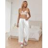 Ekouaer Women Silk Satin Pajama Pants, Color Block Loose Lounge Pants Elastic Waist Pj Bottoms with Pockets(White)